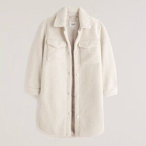 Abercrombie & Fitch Teddy Sherpa Shirt Jacket Shacket NWT Cream White Size Small